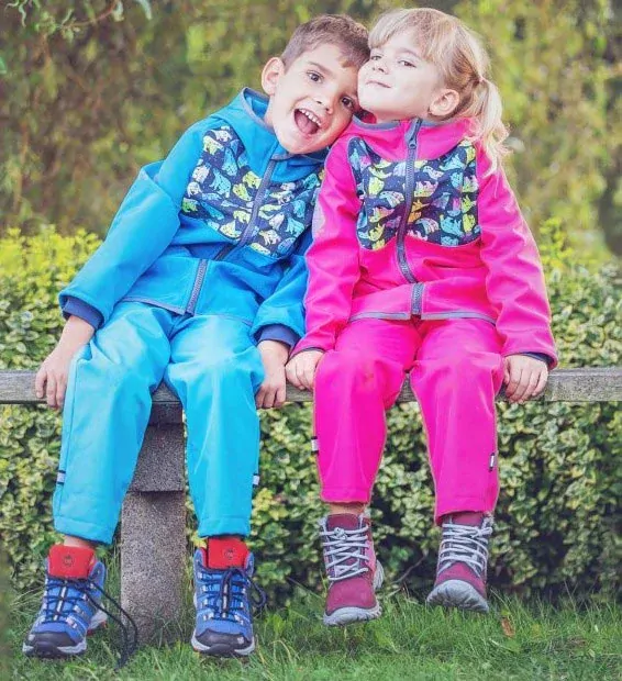 Dívčí softshellové kalhoty Unuo s fleecem fialové - jednorožci