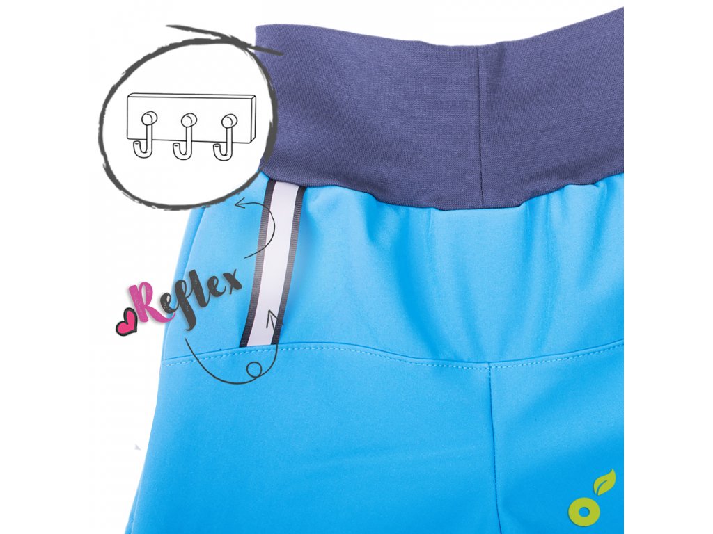 Dětské softshellové kalhoty Unuo s fleecem petrolejové pejsci