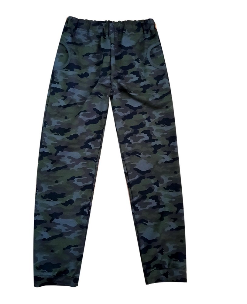 Chlapecké tepláky NOVÉ (úzký střih) vel. 110 zelený maskáč (světlejší)