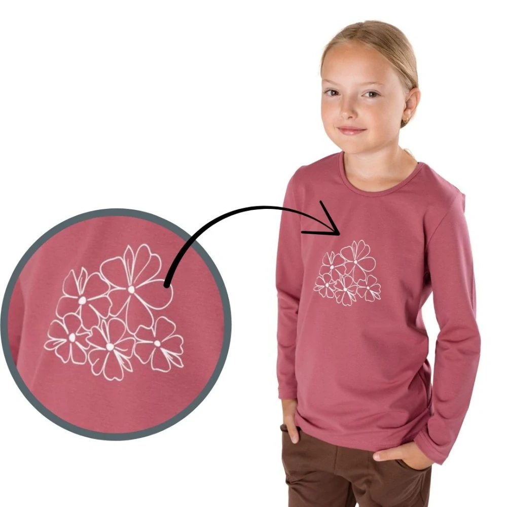 Dívčí triko Betty mode bordo vel. 128-146 s květinami