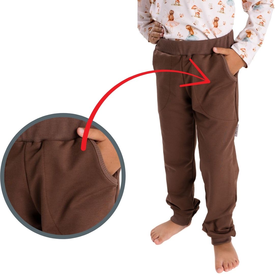 Dívčí tepláky s elastanem SLIM NEW vel. 110-152 hnědé