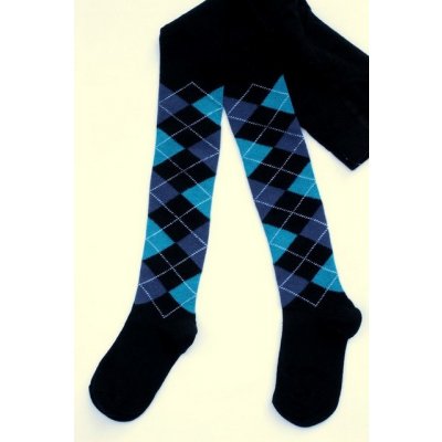 Punčocháče dívčí Design Socks vel. 116/122 černé karo s modrou