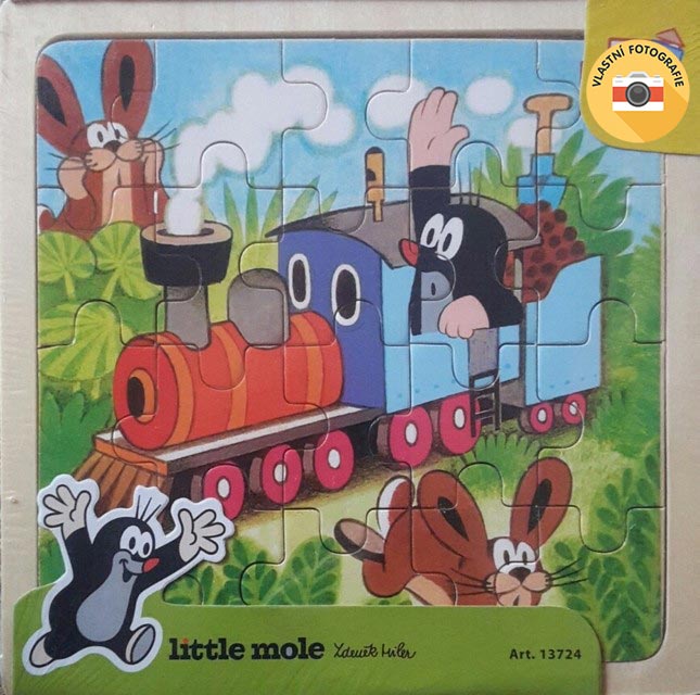 Dřevěné puzzle Krtek a mašinka 20 dílků