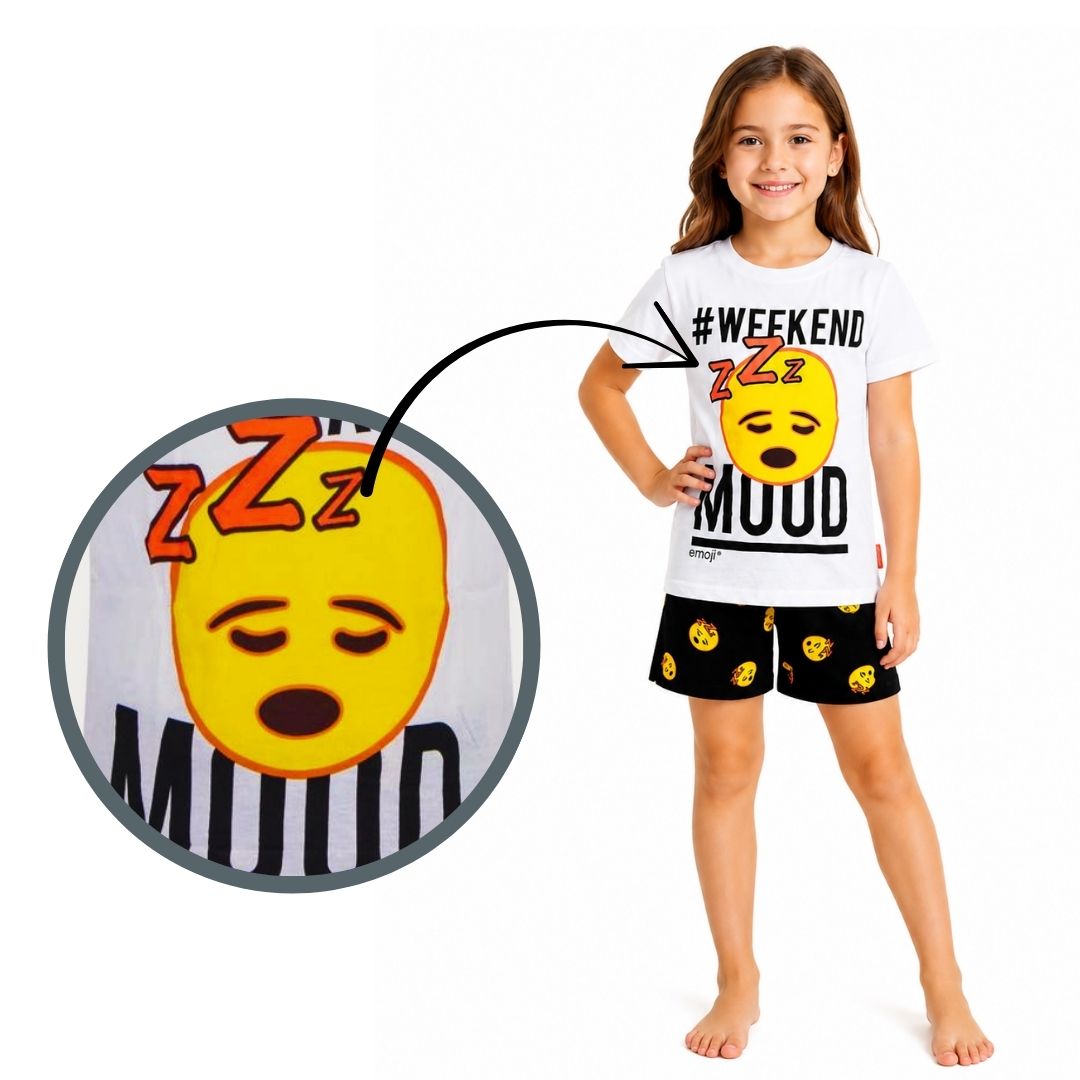 Dívčí letní pyžamo Emoji bílé