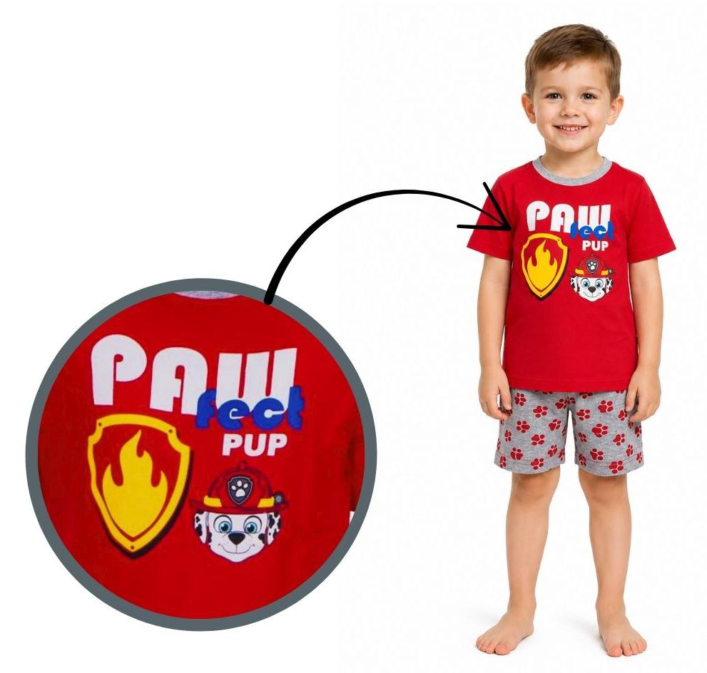 Chlapecké letní pyžamo Paw Patrol červené se šedou