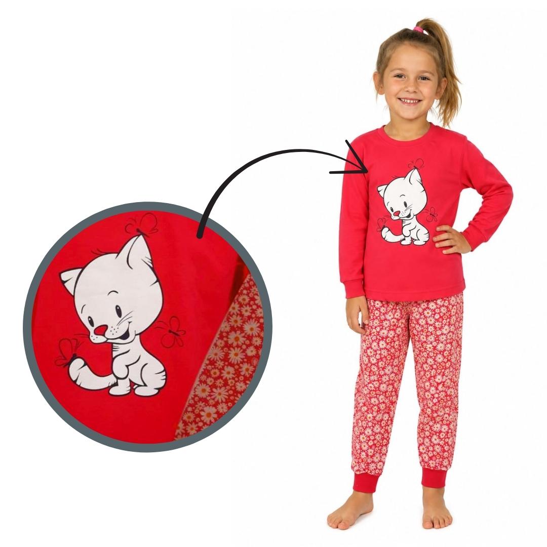 Dívčí pyžamo Betty Mode tmavě růžové kočka