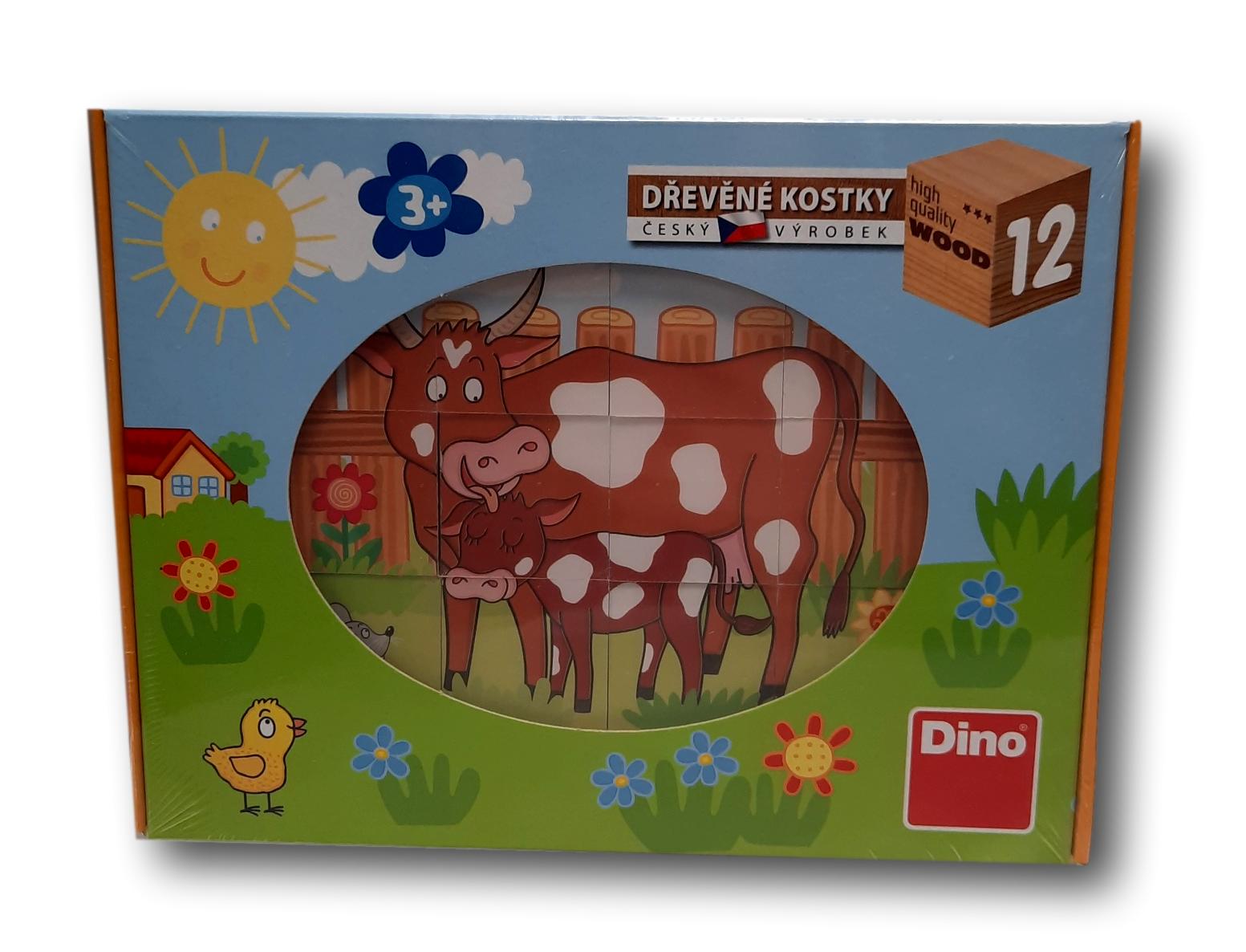 Dřevěné kostky domácí zvířata 12 kostek