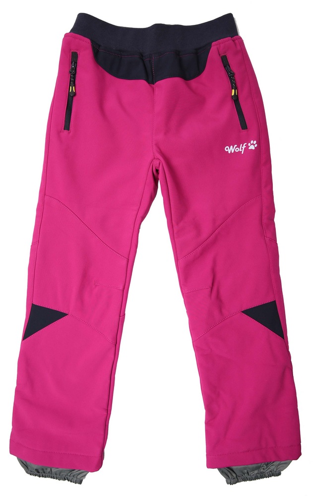 Dívčí softshellové kalhoty Wolf B2391 s fleecem vel. 92-110 tmavě růžové