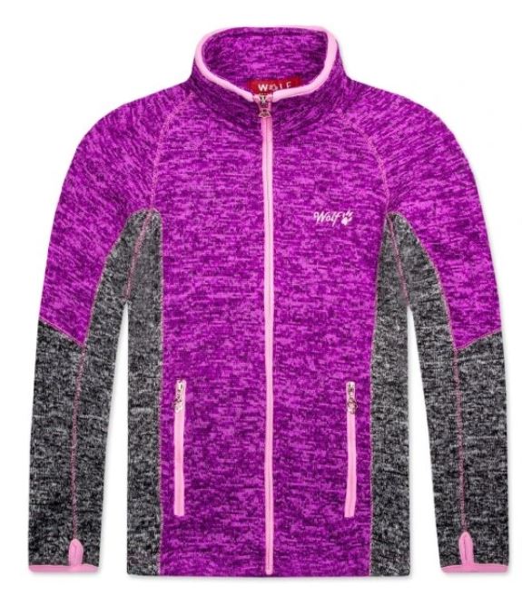 Outdoorová dívčí mikina Wolf B2347 (imitace svetroviny) vel. 146,152 fialový melír
