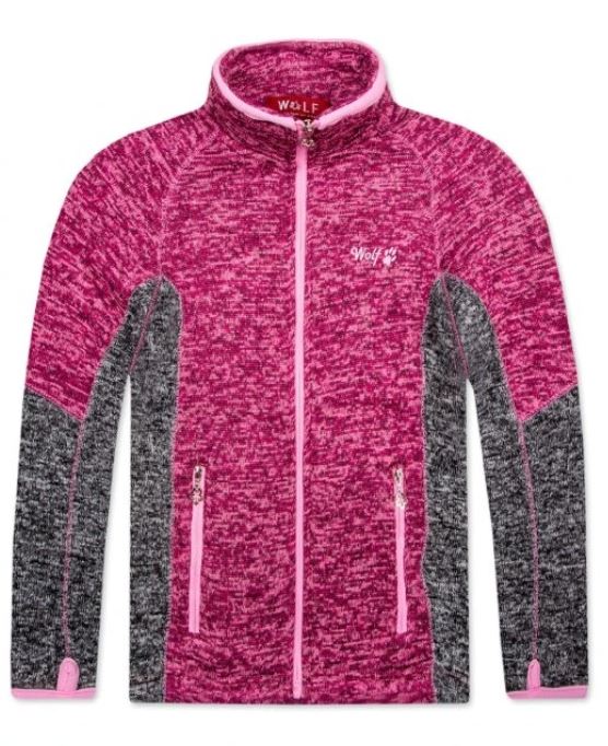 Outdoorová dívčí mikina Wolf B2347 (imitace svetroviny) vel. 140 růžový melír