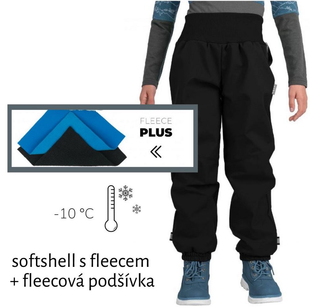 Dětské softshellové oteplovačky Unuo s FLEECEM PLUS vel. 98/104-128/134 černé