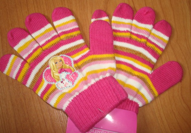 Rukavice Barbie 4-9 let TMAVĚ RŮŽOVÉ
