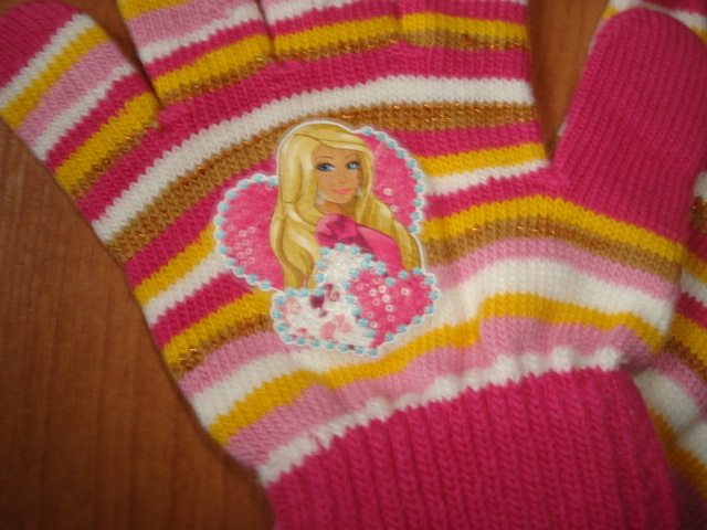 Rukavice Barbie 4-9 let TMAVĚ RŮŽOVÉ
