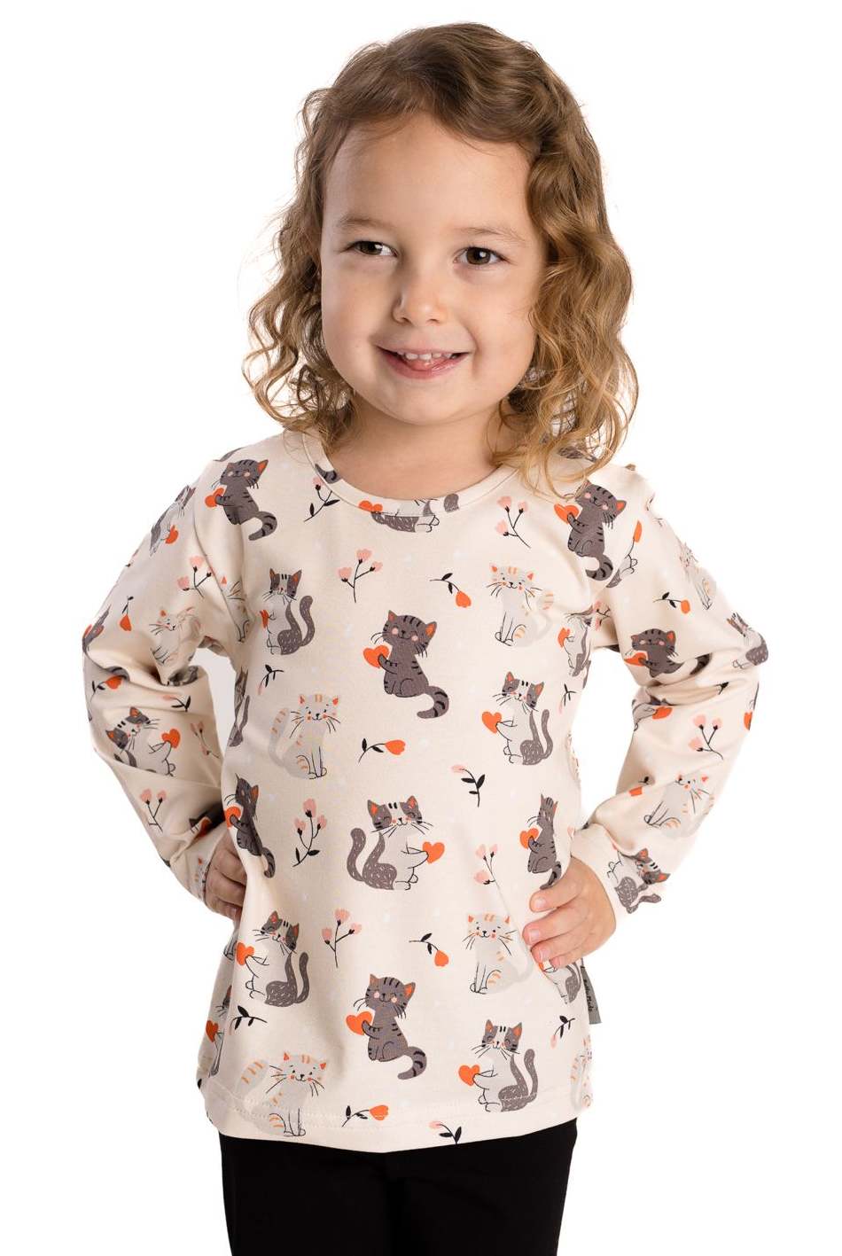 Dívčí triko Betty mode vel. 92-134 smetanové s kočičkami