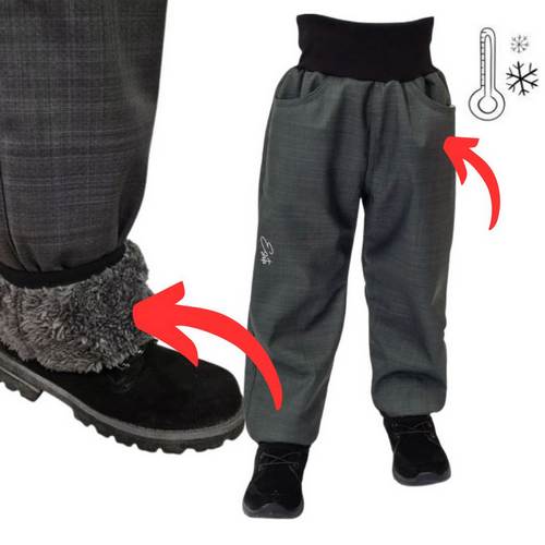 Dětské zimní softshellové kalhoty Esito s umělým kožíškem vel. 86-170 šedé