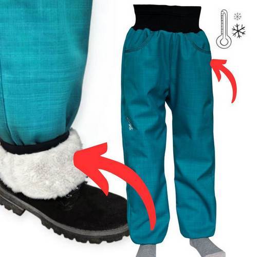 Dětské zimní softshellové kalhoty Esito s umělým kožíškem vel. 86-170 petrolejové