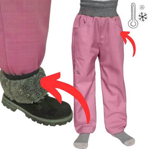 Dívčí zimní softshellové kalhoty Esito s umělým kožíškem vel. 86-170 růžové