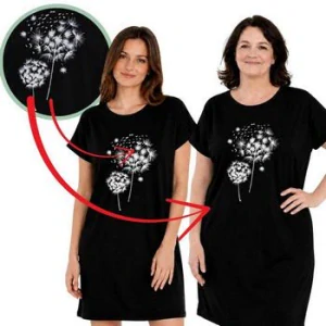 Dámská noční košile Betty mode vel. M-XXXXL černá pampelišky