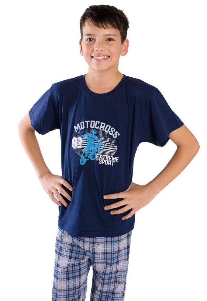 Chlapecké pyžamo Betty Mode tričko + dlouhé kalhoty tmavě modré Motocross