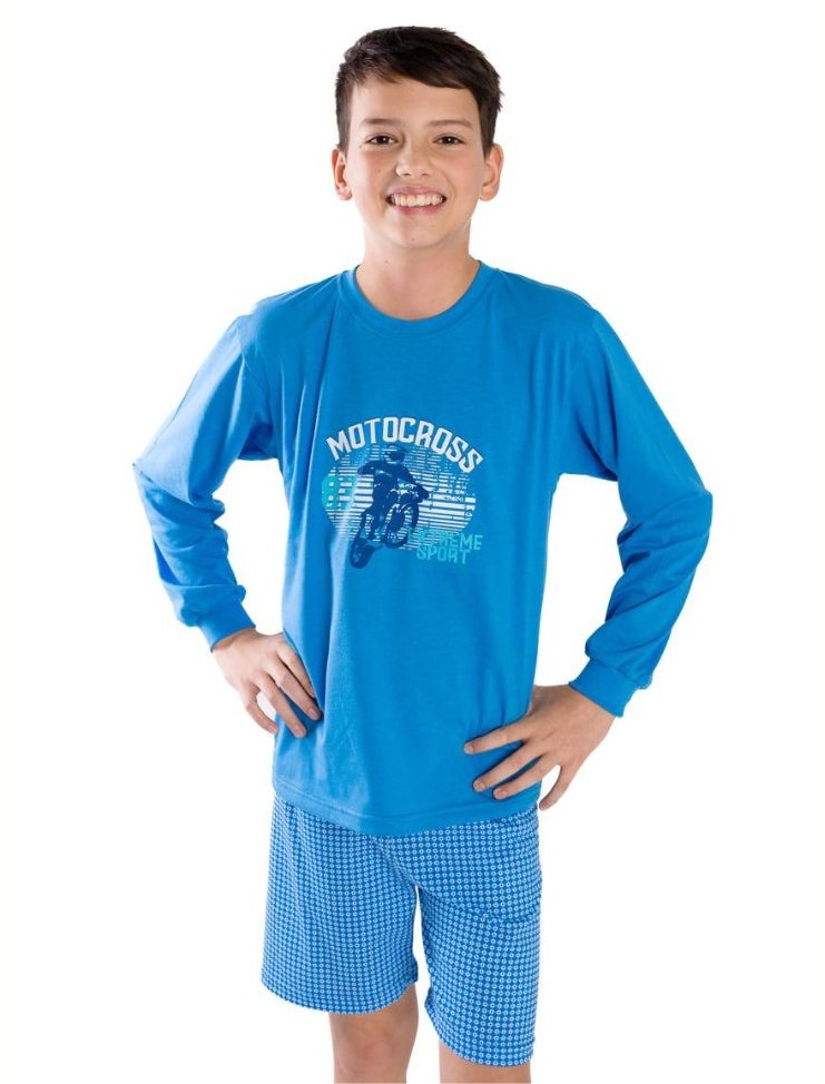 Chlapecké pyžamo Betty Mode triko dl. rukáv + kraťasy modré