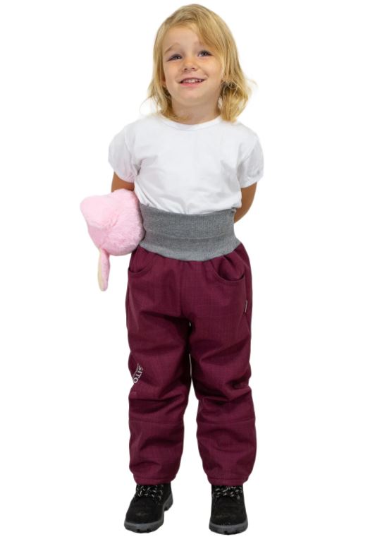 Dívčí zimní softshellové oteplovačky Esito s umělým kožíškem vínové