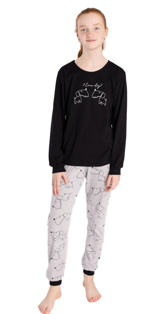 Dívčí pyžamo Betty Mode černé se šedou pejsci