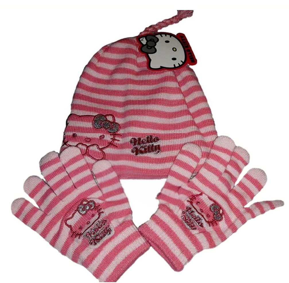 Sada čepice+rukavice Hello Kitty vel. 51-53 cm - růžová barva