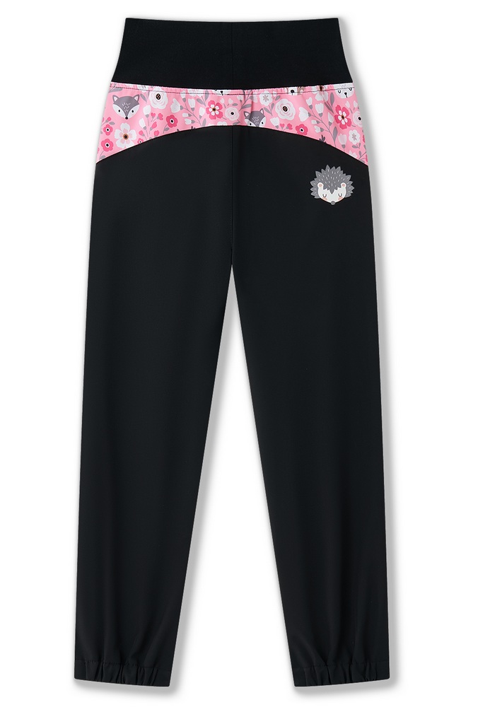 Dívčí softshellové kalhoty Wolf B2585 (JARNÍ BEZ FLEECU) černé s růžovou - ježek