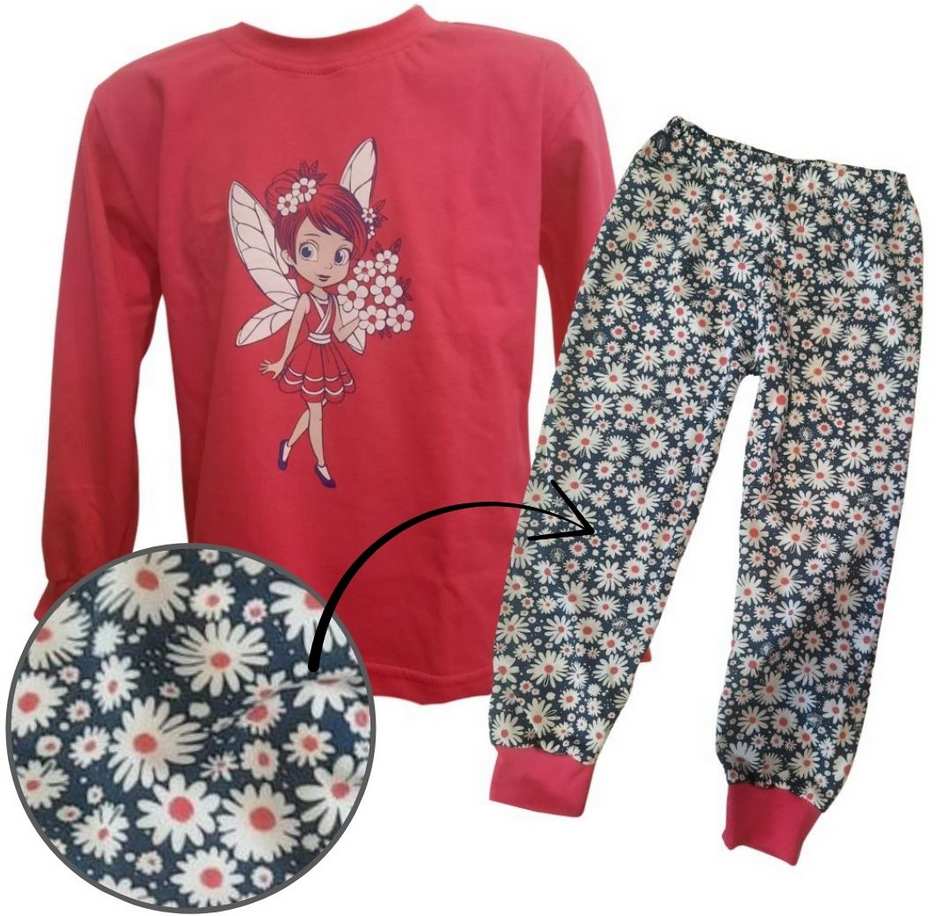 Dívčí pyžamo Betty Mode tmavě růžové víla s květinami