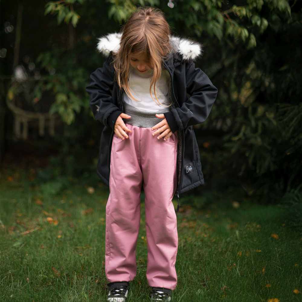 Dívčí zimní softshellové kalhoty Esito s umělým kožíškem růžové