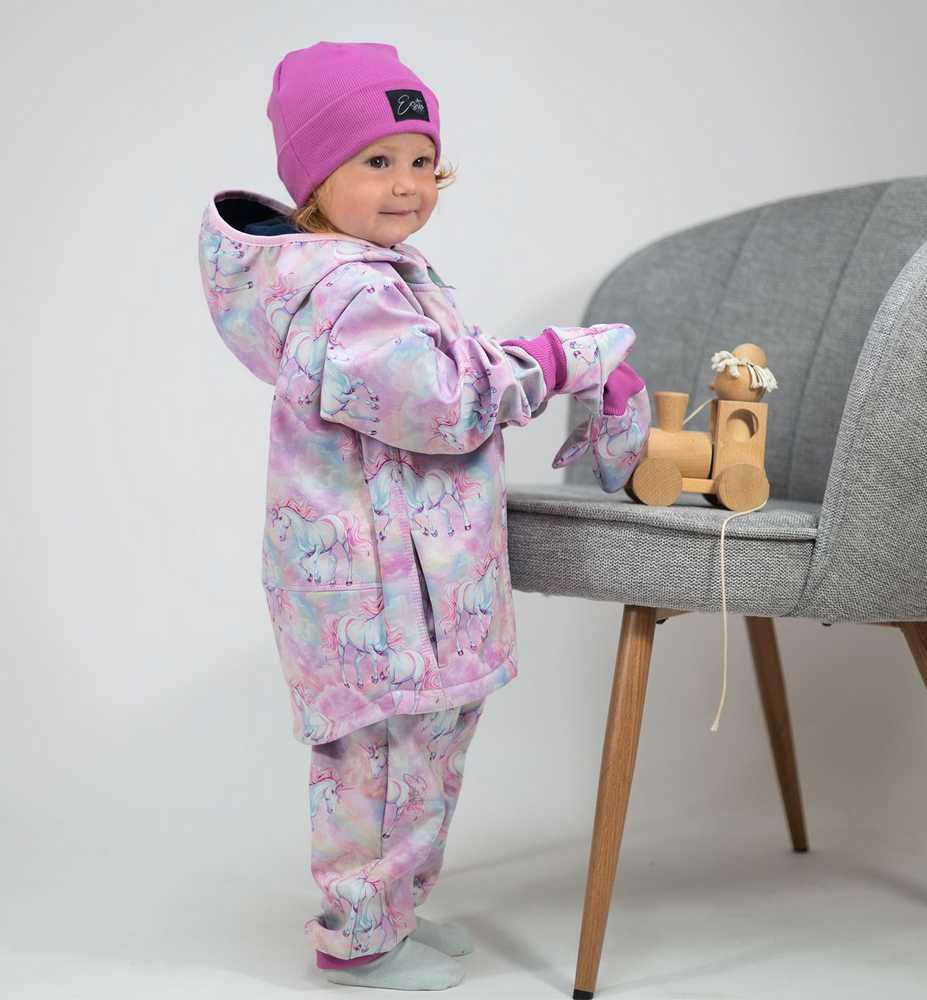 Dívčí palcové softshellové rukavice Esito s fleecem jednorožec