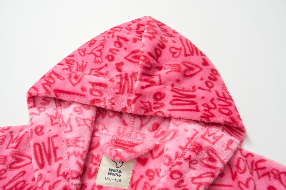 Dívčí župan Wolf & Wolfie Z2593 růžový nápisy LOVE