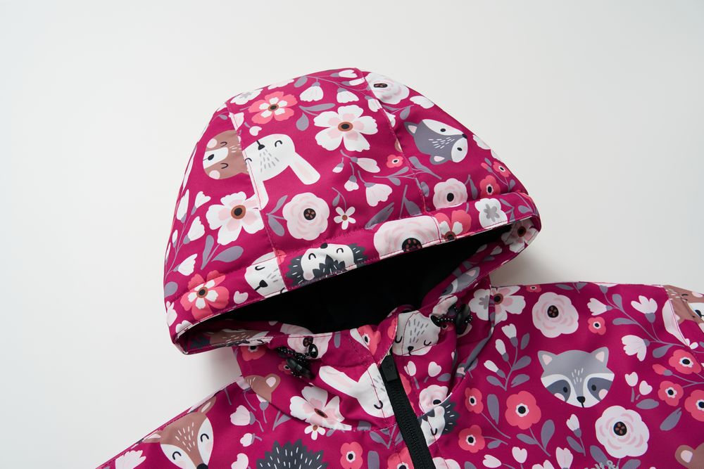 Dívčí zimní bunda Wolf & Wolfie B2567 tmavě růžová - lesní zvířatka