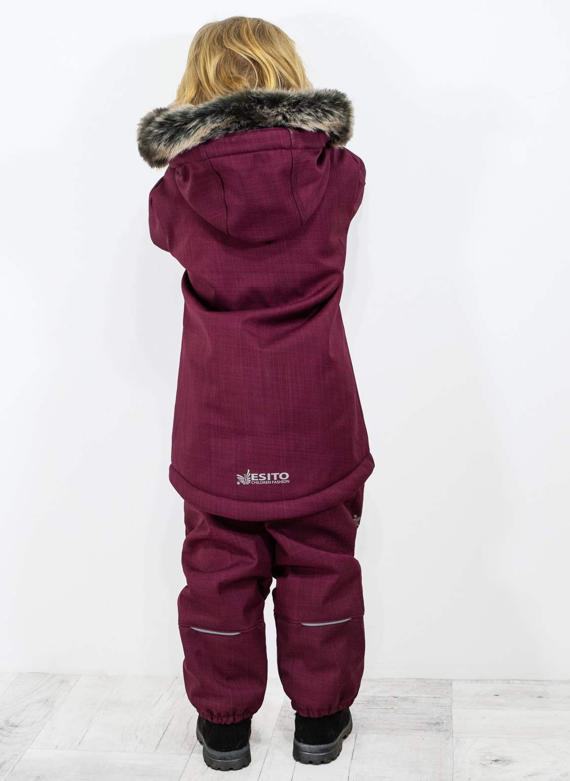 Dívčí zimní kabát Esito s umělým kožíškem vínový