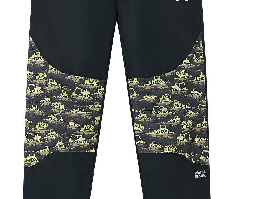 Chlapecké zimní kalhoty Wolf & Wolfie s fleecem  B2572 černé stavební stroje