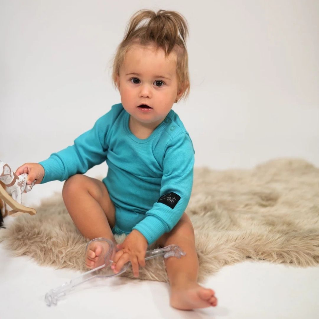 Dětské rostoucí body Esito vel. 56/62-92/98 žebrované tyrkysové