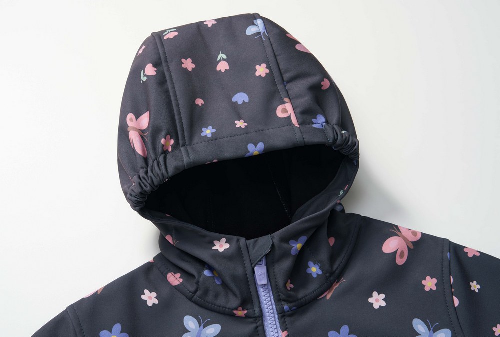 Dívčí softshellová bunda Wolf B2663 s fleecem tmavě šedá s motýlky