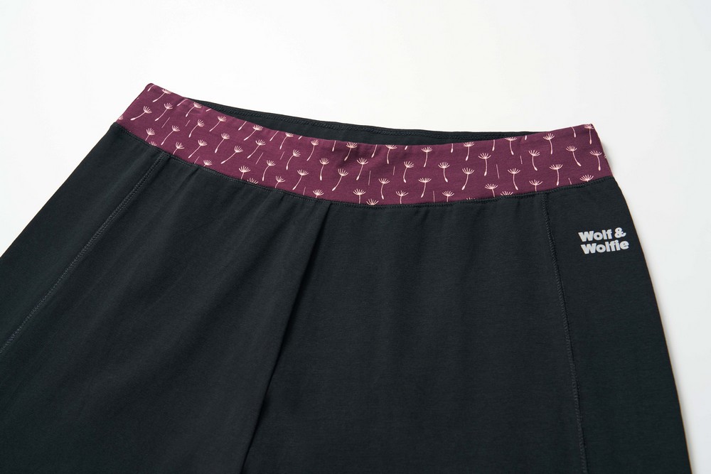 Dámské 3/4 legíny Wolf Wolf & Wolfie H2641A vel. M-XXXL černé / pas bordo + pampelišky