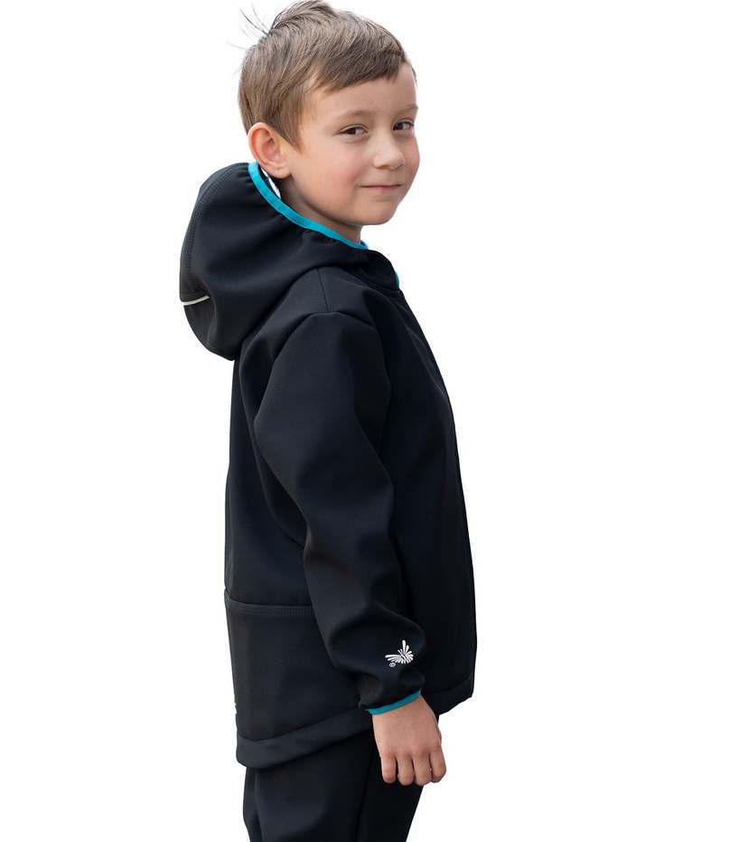 Dětská jarní/podzimní softshellová bunda Esito s fleecem černá s modrou