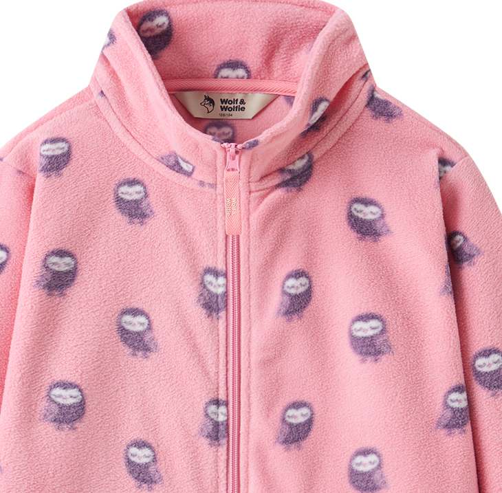 Dívčí fleecová mikina Wolf & Wolfie B2641A pastel. růžová sovičky