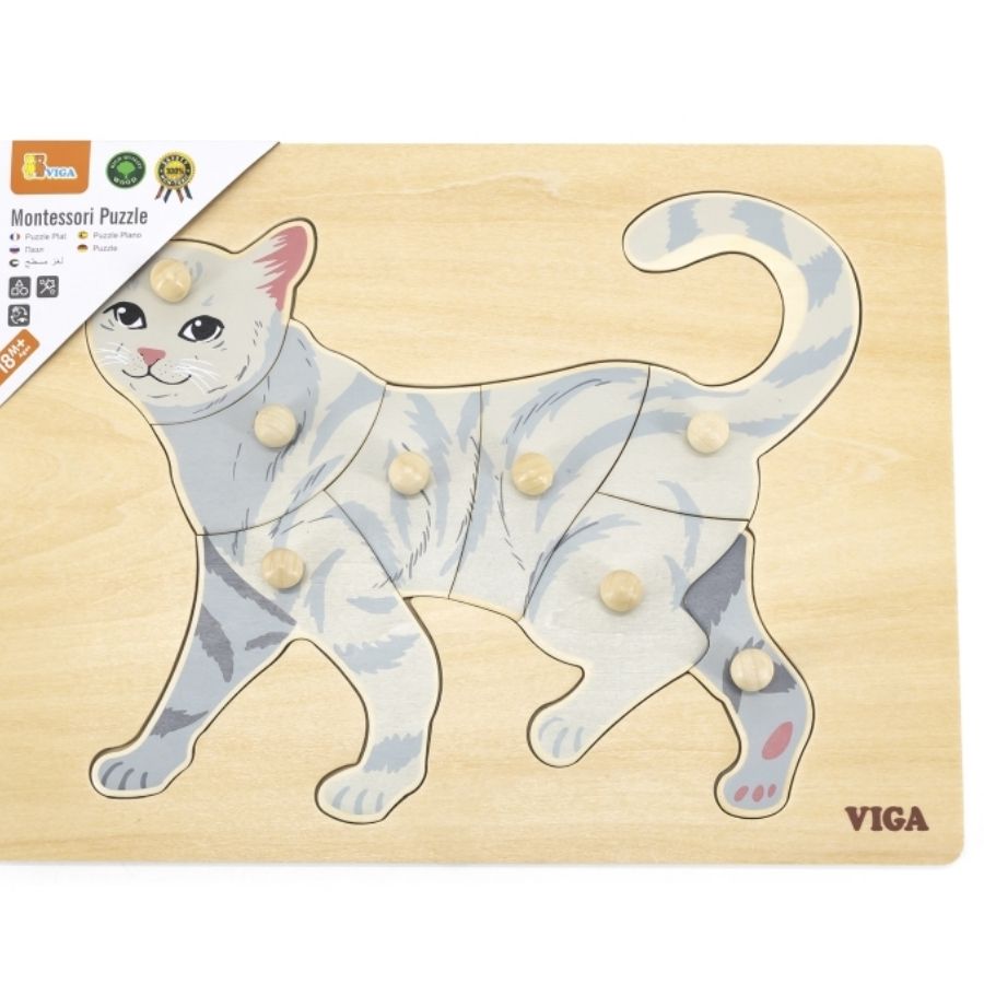 Dřevěná montessori vkládačka - puzzle Kočka