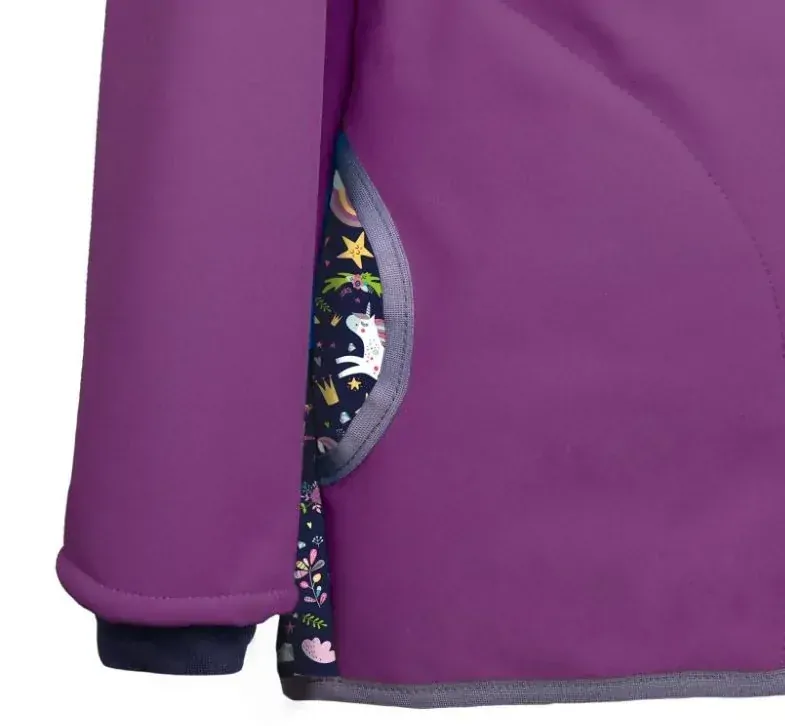Dívčí softshellová bunda s fleecem Unuo jednorožci - fialová