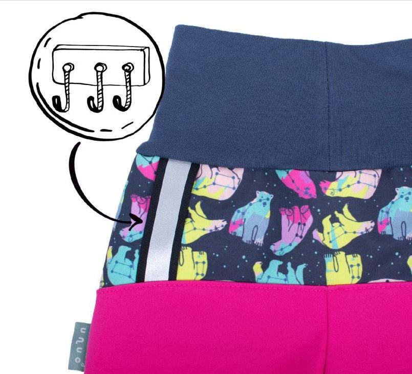 Dívčí softshellové kalhoty Unuo s fleecem souhvězdí medvěda tmavě růžové