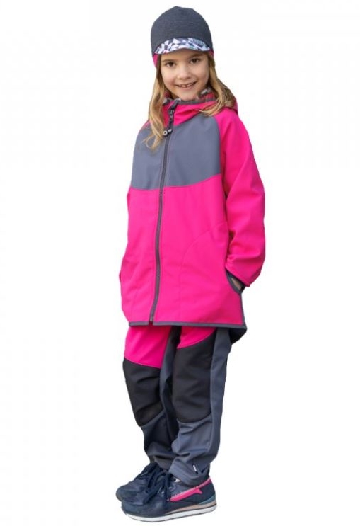 Dívčí softshellové kalhoty Unuo Flexi s fleecem šedé s růžovou