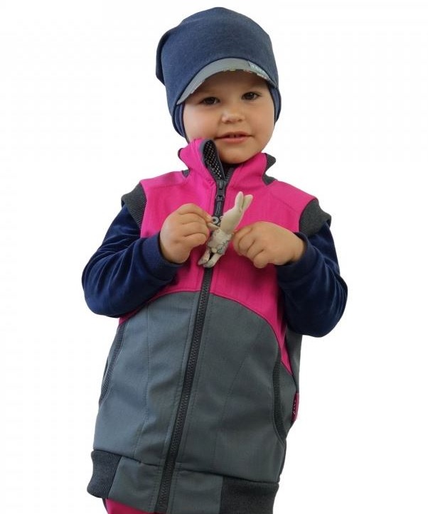 Dívčí softshellová vesta bez fleecu s bambusovým úpletem šedá s růžovou