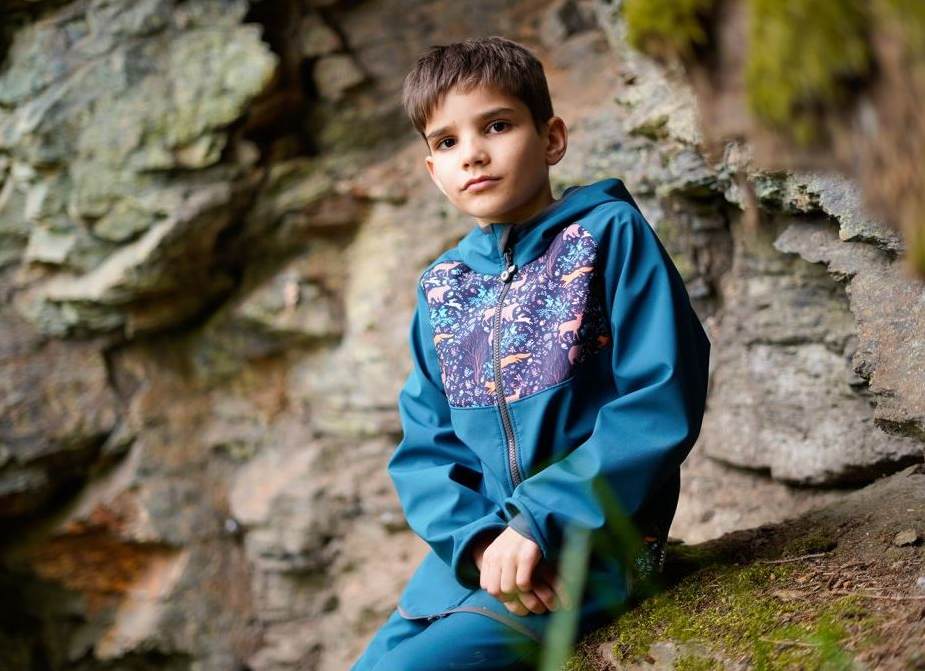 Dětská softshellová bunda s fleecem Unuo noční zvířátka kobaltová