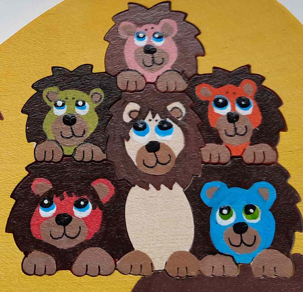 Dřevěná skládačka lvíček Tuláček s mláďaty - VÝPRODEJ