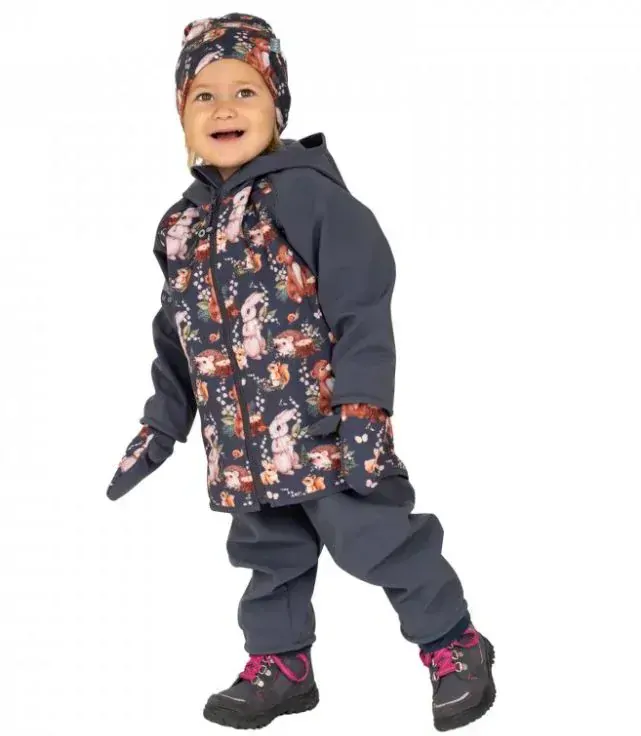 Dětská softshellová bunda s fleecem Unuo lesní zvířátka šedá