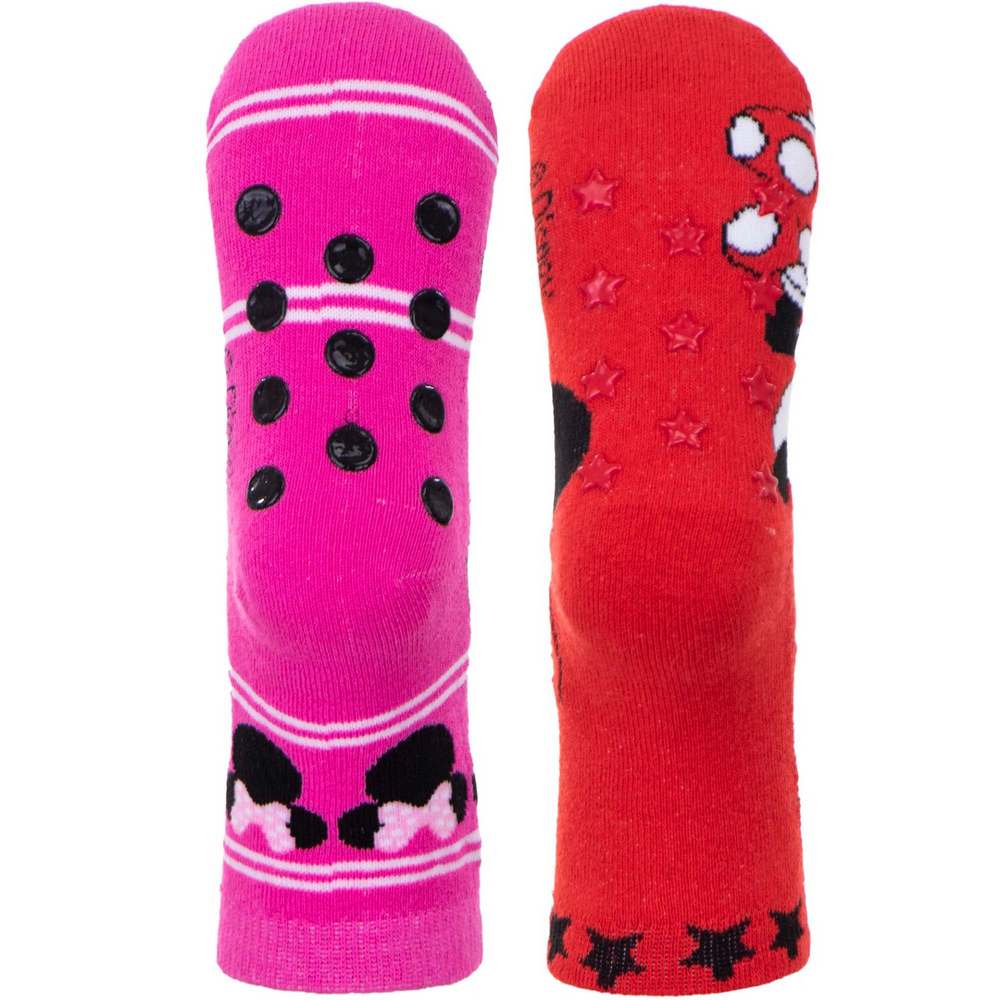 Froté ponožky Minnie s protiskluzem červené a tmavě růžové