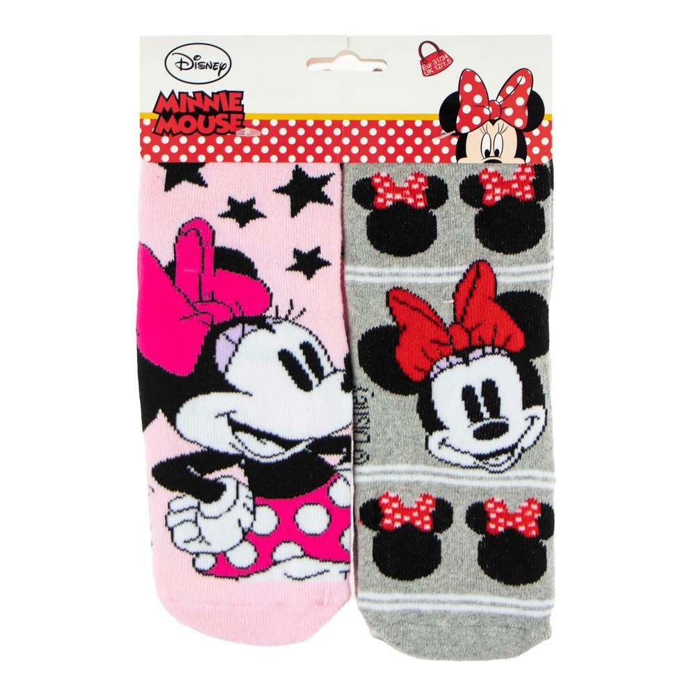 Froté ponožky Minnie s protiskluzem - vel. 23/26 růžové a šedé (dvojbalení)